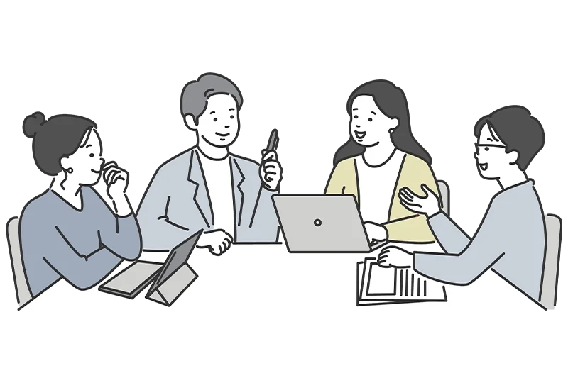 課題リストと戦略リストを共有し組織の方向性を揃える様子を表したイラスト